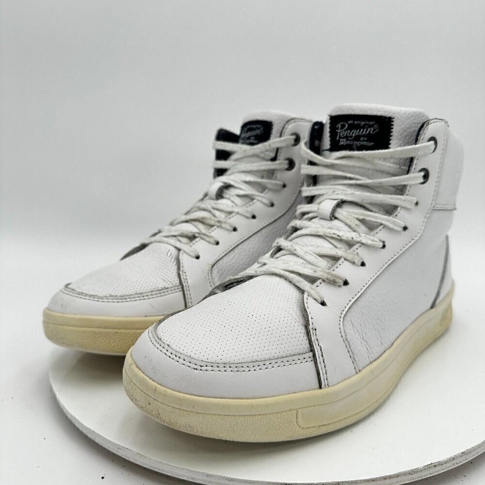 Penguin By Munsingwear Hi Top Men Size 10 White Leather Rubber Sole Lace Up Shoe